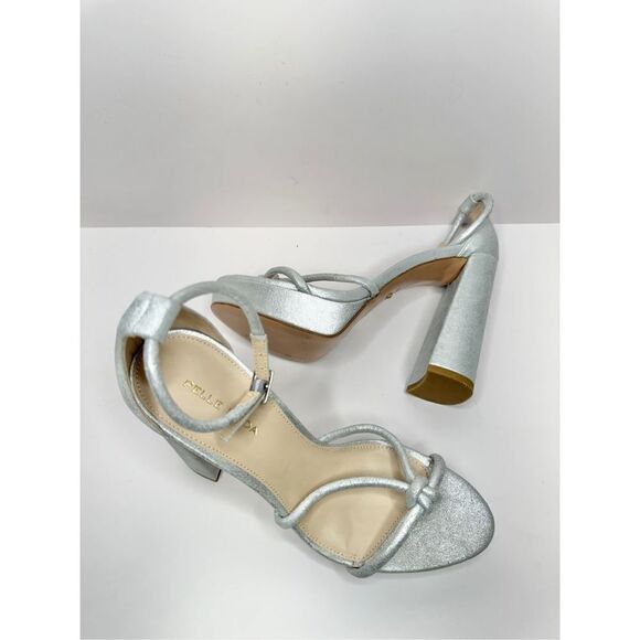 Pelle Moda Gillian Sandal 9.5 Silver Metallic Suede Open Toe Ankle Strap Heel - Picture 7 of 13